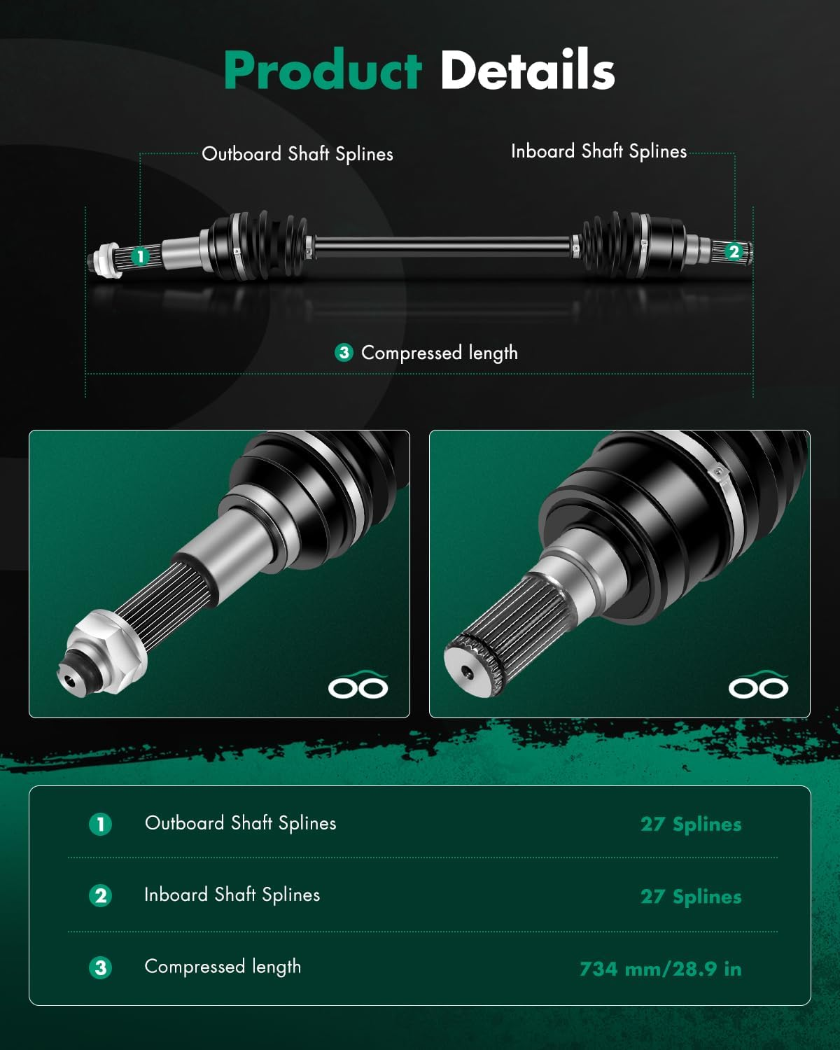 SCITOO Rear Left Right CV Axle Fits for 2014-2019 for Yamaha Viking 700 2015-2019 for Yamaha Viking VI 2016-2018 for Yamaha Wolverine 2016-2018 for Yamaha Wolverine R-Spec