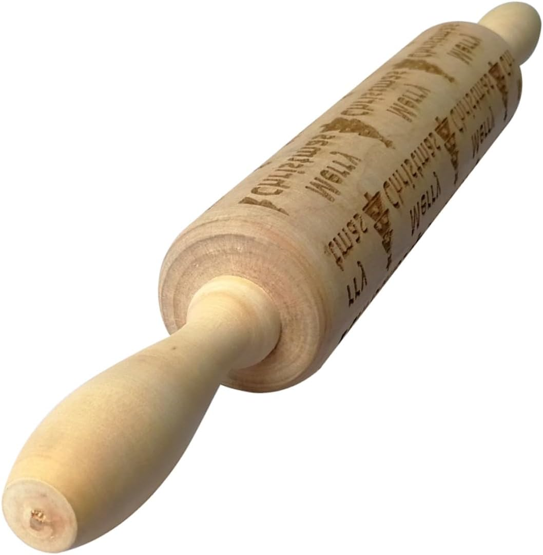LABRIMP Wood Rolling Pin Christmas Printing Creative Wooden Rolling Pin for Home Store Baking Holiday Decorative