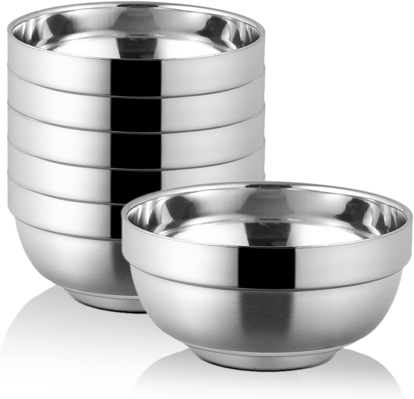 WANBY Stainless Steel Bowls 6Pcs Metal Lightweight Unbreakable Double Layered Dinner Bowls Set Dishwasher Safe for Kitchen Home Camping Outdoor Party BBQ (6 Inch) image number 6