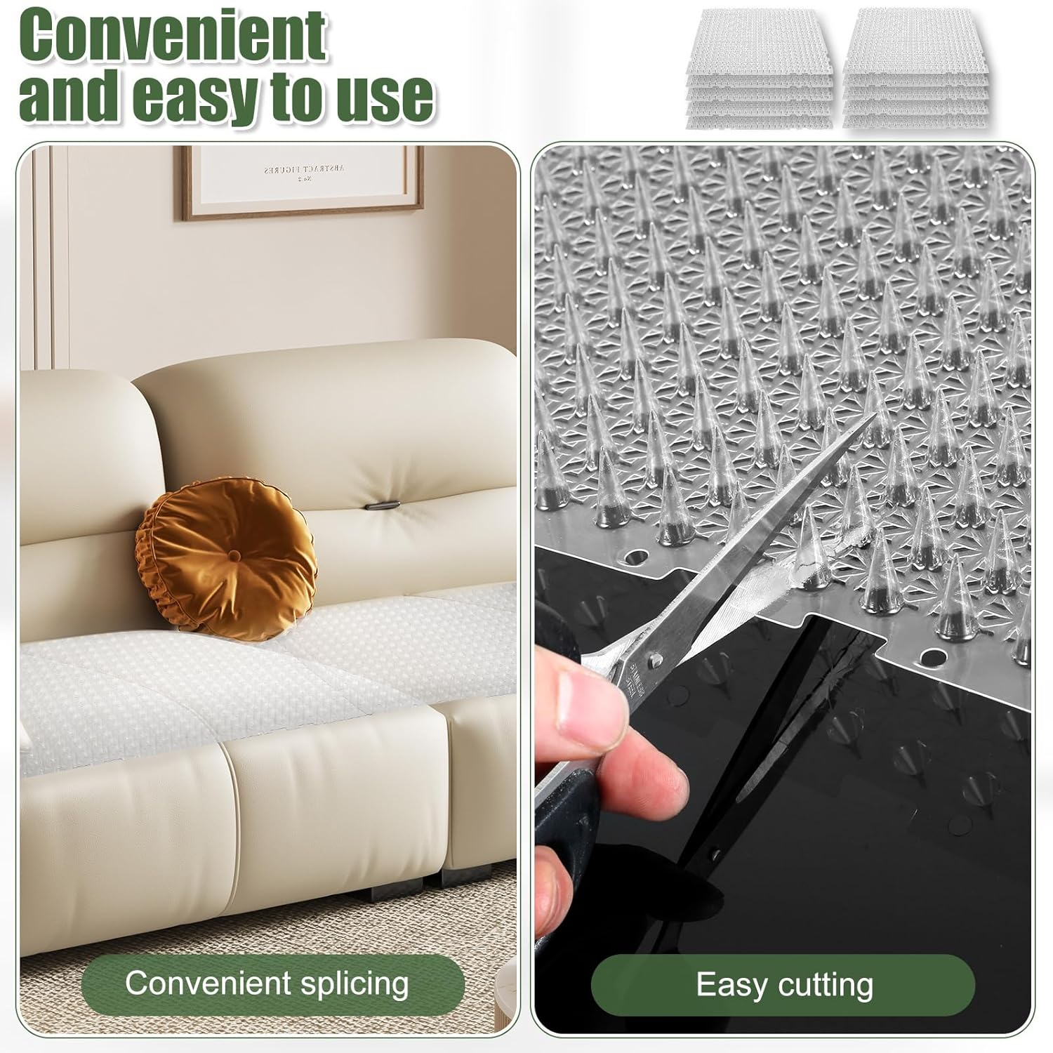 10Pcs Pet Repellent Mat-Anti Cat Mat-Cat Scat Mat with Spikes-Indoor Cat Scat Mat-Spike Mats-Outdoor Cat Scat Mat-Clear Scat Mat Cat Spike Mat Cuttable Scat Mat for Sofa Door Balcony Patio 13&times;16 Inch image number 2