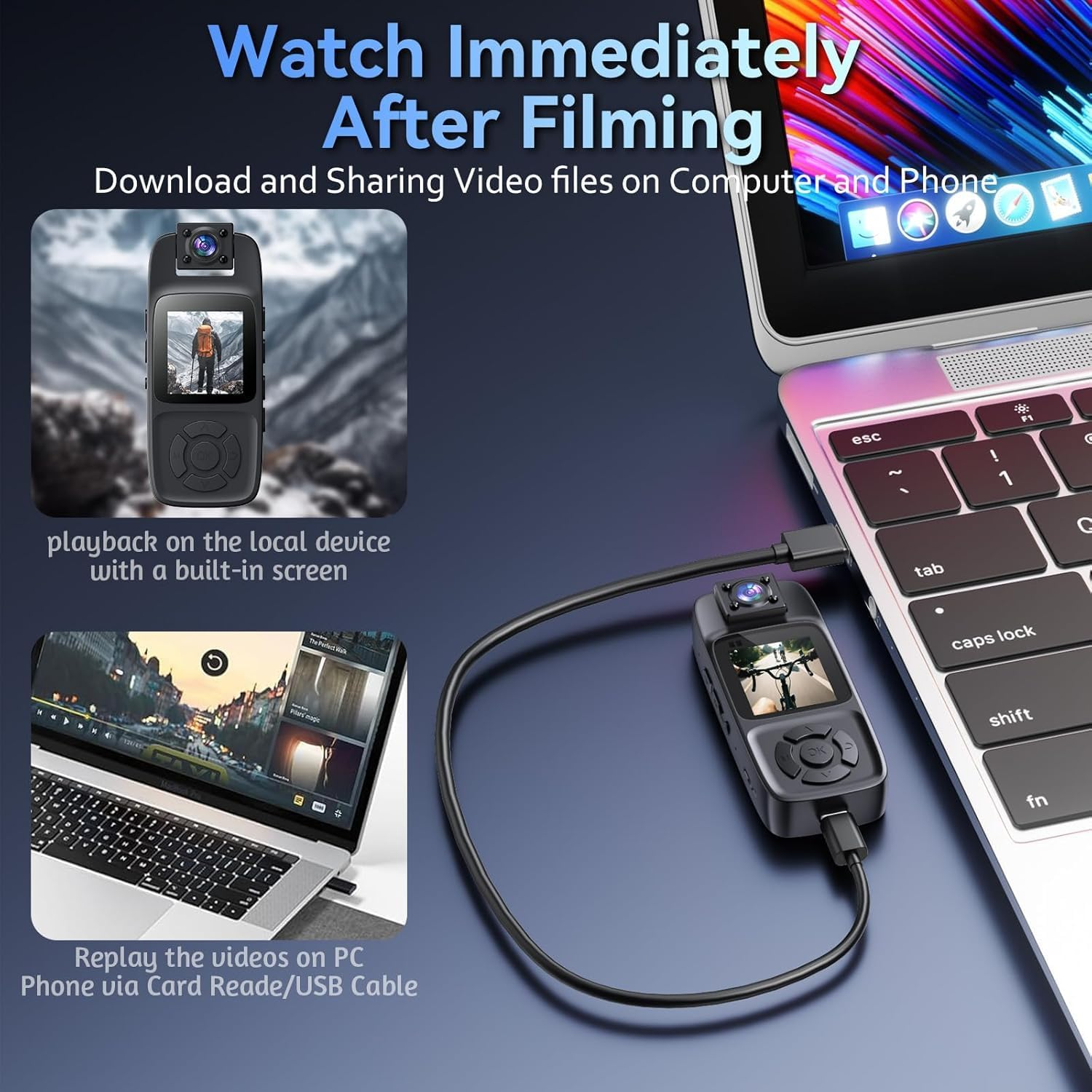 7JI 4K HD Body Camera Video Recorder with 180&deg; Rotation Lens and Wifi for Real-Time Viewing, 128GB Memory, and Infrared Night Vision Cam, Ideal for Outdoor Security, Law Enforcement, Travel.(4K-128G)