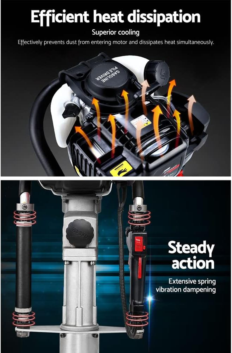 Petrol Post Driver 4-Stroke Rammer Pile Star Picket Fence Hole Black Heavy Duty Tool