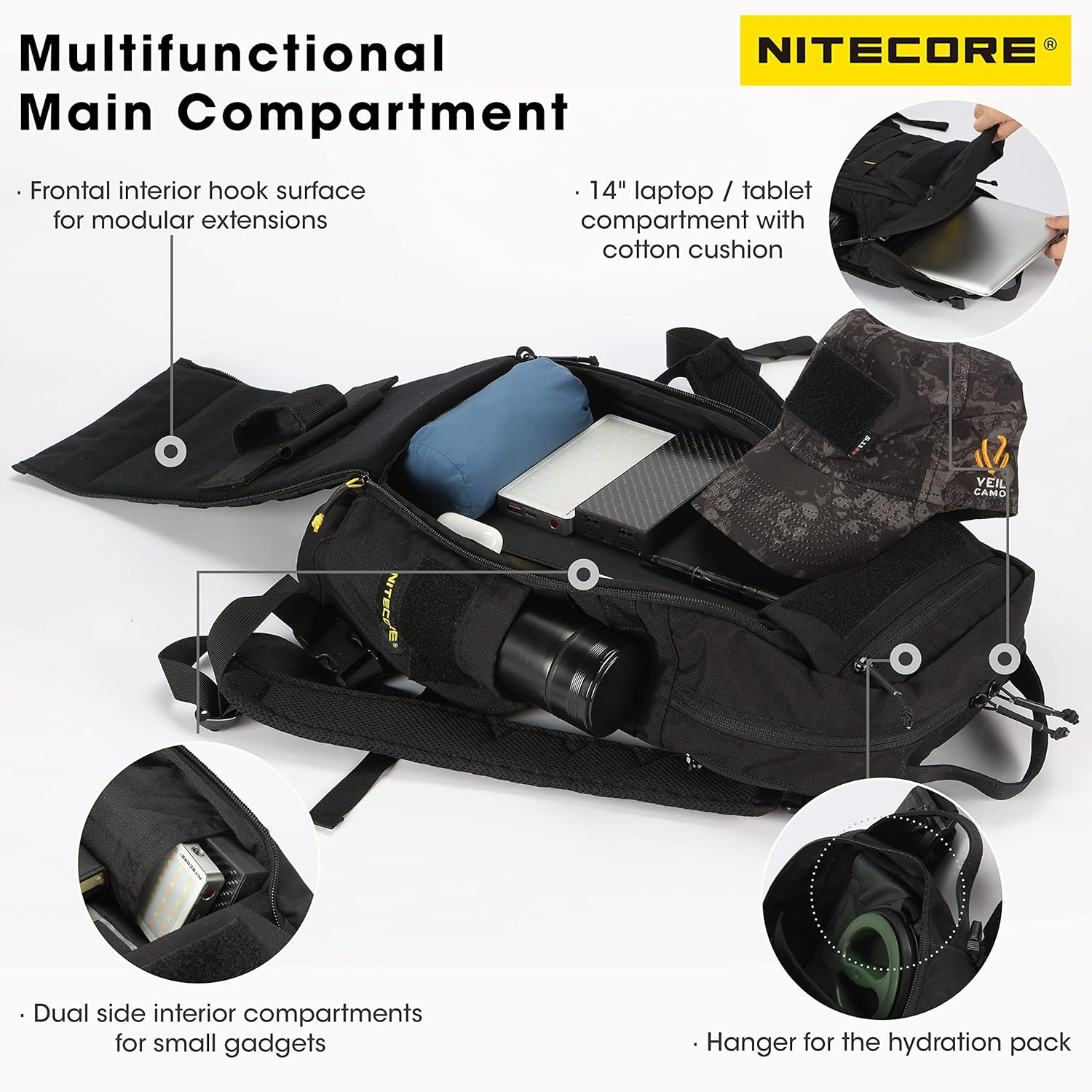 NITECORE BP18 Tactical Backpack Travel Commuter Daypack Molle Bag Fit 14 Inch Laptops with NITECORE Patch image number 4