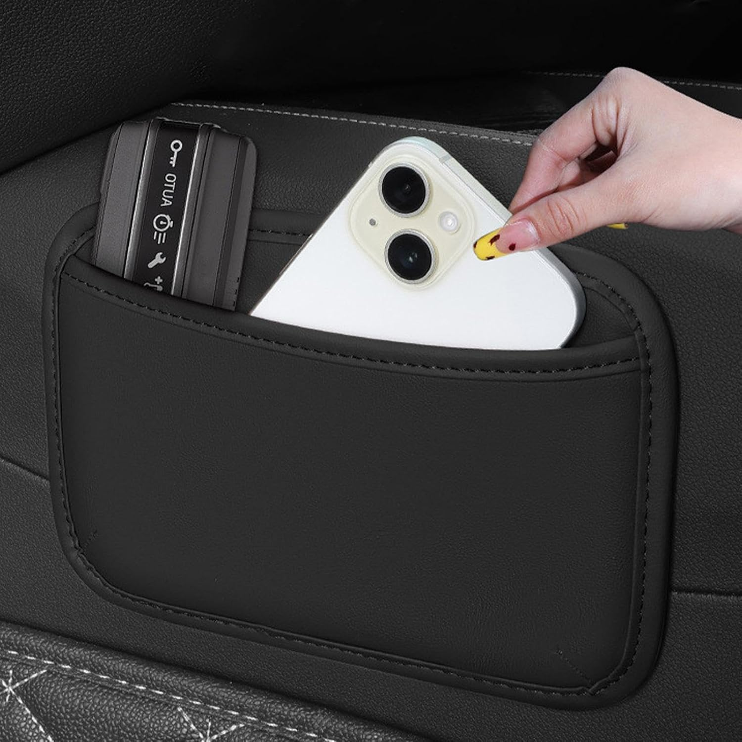 Adhesive Organizer for Car - Adhesive Center Console Storage Pockets | Stylish Car Interior Supplies, Vehicle Cell Phone Pouch for Daily Driving image number 5