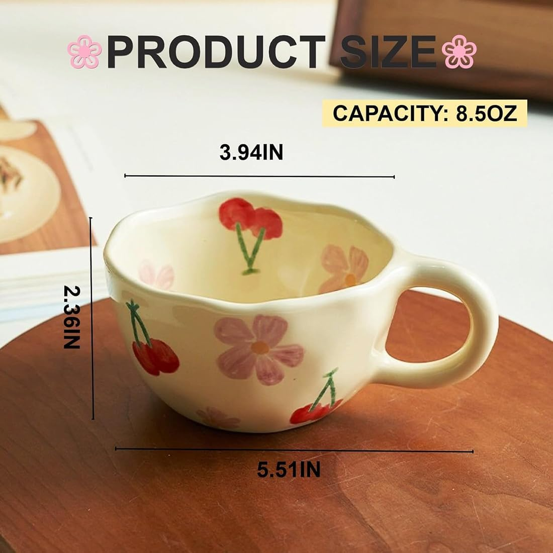 Ceramic Flower Mug, Vintage Floral Coffee Cup with Handle - 8.5 Oz/250 Ml Creative Porcelain for Latte, Tea, Cappuccino, Cocoa image number 5