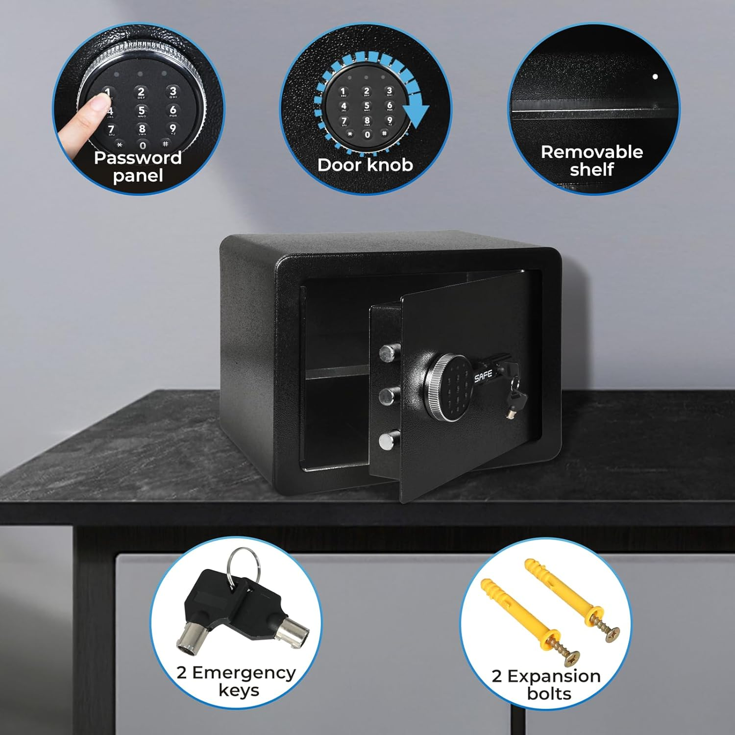 23.3L Small Cabinet Security Safe Box, Digital Safe Box Gun Safe,Fireproof Home Lock Safe with Digital Keypad Safety Key Lock for Home Business Office Hotel Money Document Jewelry Passport Storage