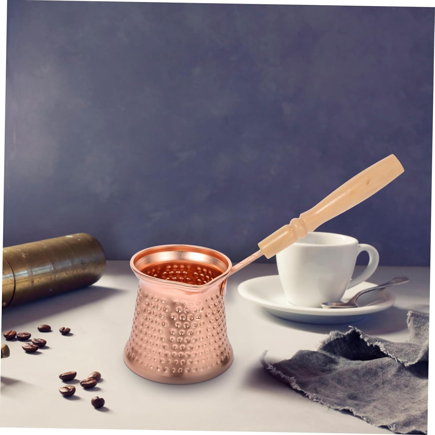 SOLUSTRE Turkish Coffee Pot 350Ml Copper Alloy Small Stovetop Ibrik Wood Handle Heat-Resistant Metal Beverage Pot for Espresso and Milk Steamer image number 6