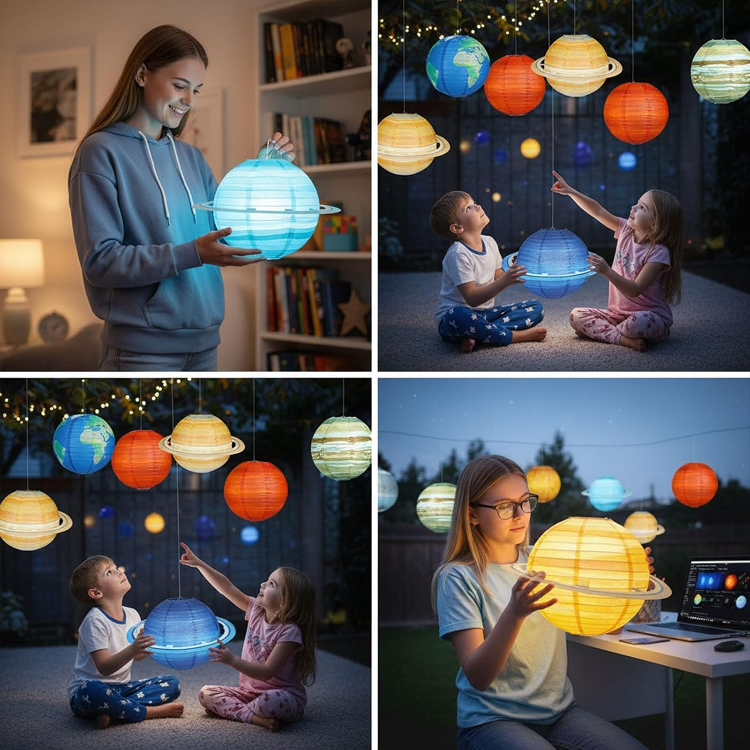 8 PCS Planet Paper Lanterns 12 Inch, Solar System Planet Lanterns, Hanging Birthday Room Decorations, Outer Space Party Supplies by Ruibex image number 2