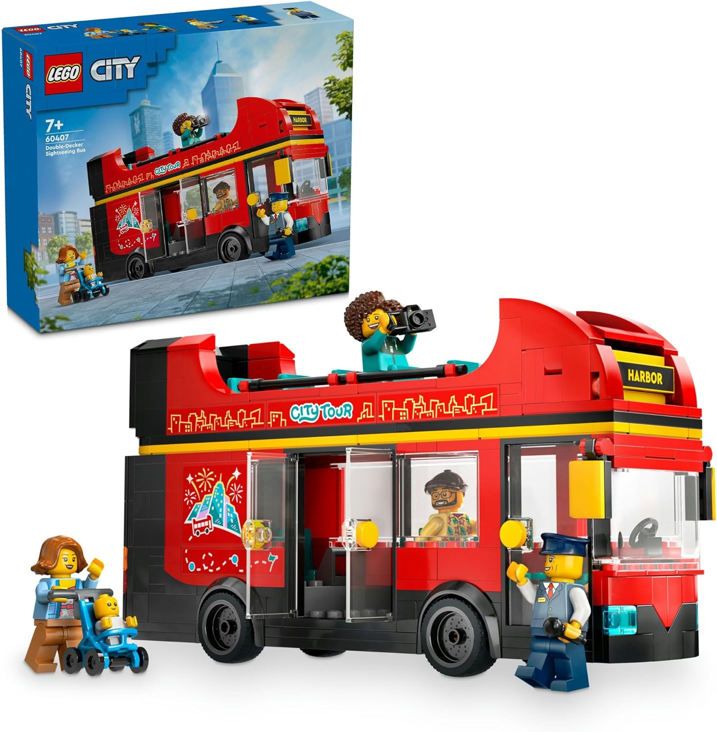 LEGO City Red Double-Decker Sightseeing Bus Toy for 7+ Year Old Boys & Girls, Creative Vehicle Building Set with 5 Minifigures, Kids' Construction Toys, Birthday Treat 60407 image number 2