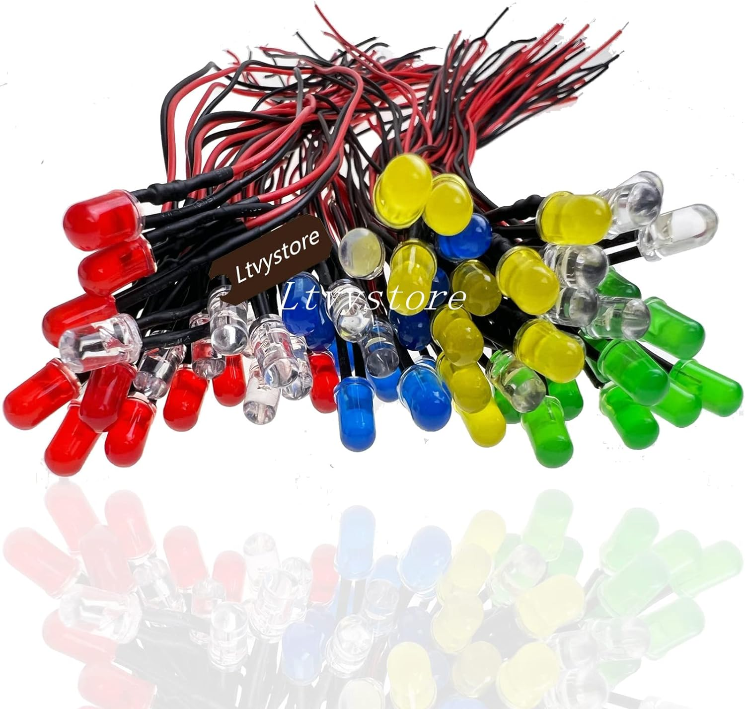 5MM 3Volt Prewired LED Diode 6 Colors LED Lamp Light Bulb Emitting Diodes + 5MM LED Clip Holder Panel Mount Black image number 2
