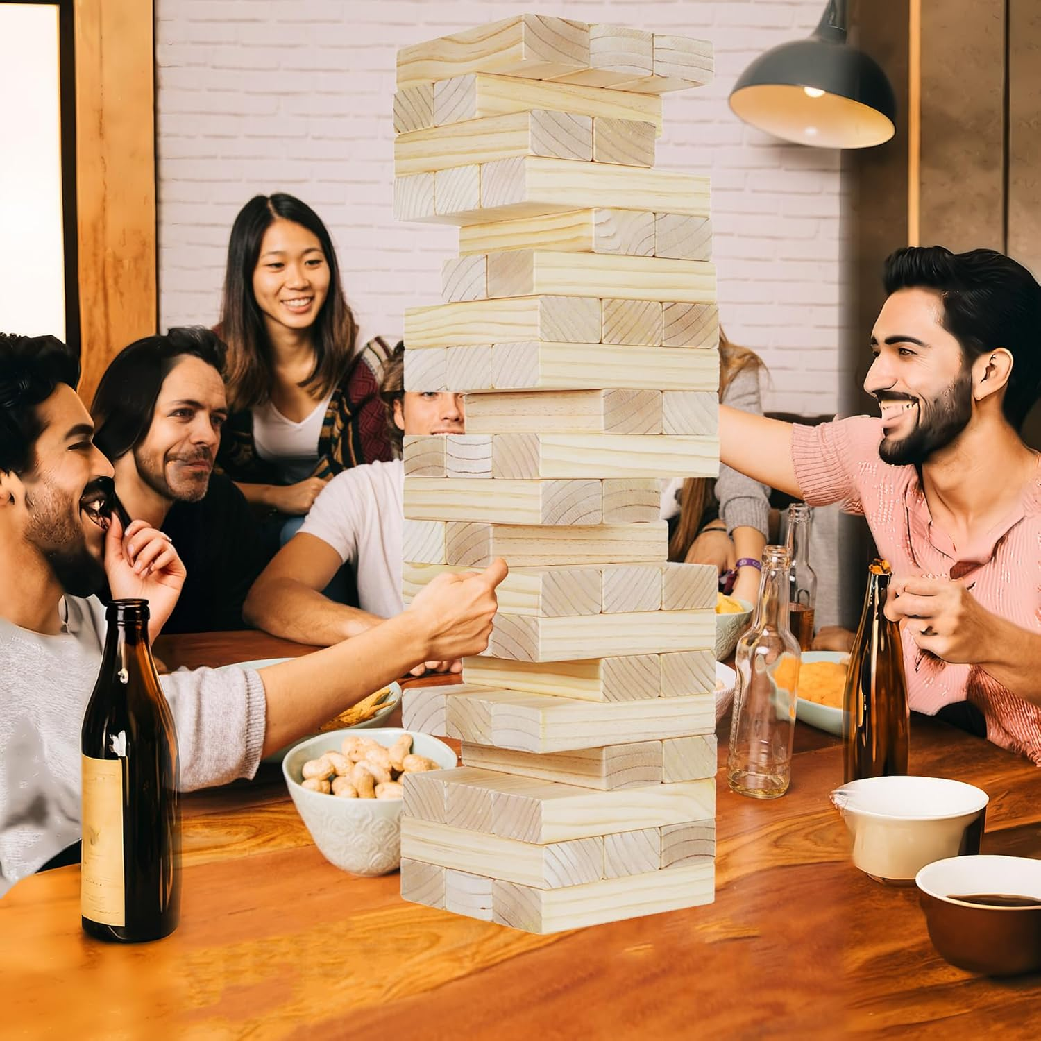 GOROCK Large Size Tumble Tower 60 PCS Wooden Block Stacking Games Stacks over 5FT Classic Indoor Outdoor Lawn Family Party Games for All Ages (7.15"X2.38"X1.43") (5FT) image number 6