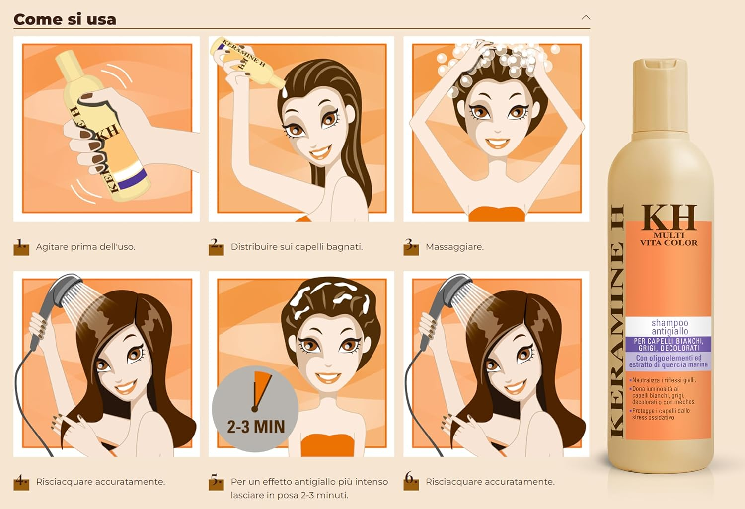 KERAMINE H Antigiallo Shampoo - 3 Packs 300Ml - Total 900Ml image number 4