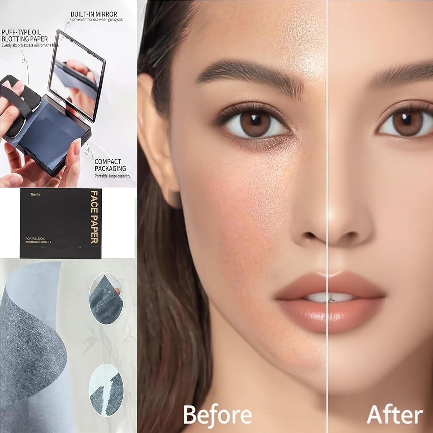 500 PCS Blotting Paper Face, Bamboo Charcoal Oil Absorbing Sheets, 500 Sheets with Portable Case, for Oily Skin Care, Quick Makeup Touch Up, Gym and Travel Essential image number 3