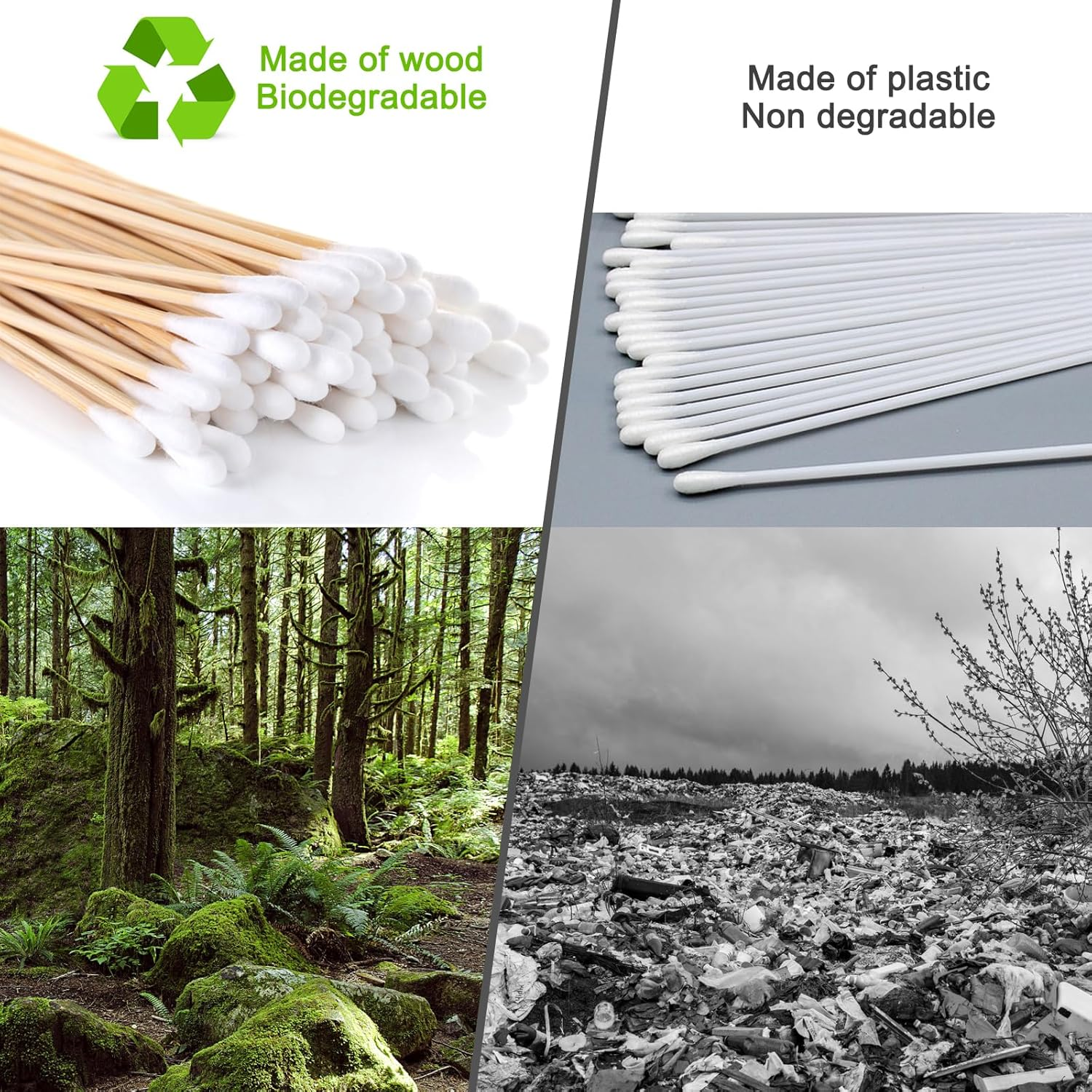 200 PCS Gun Cleaning Swabs - 100 round Tip + 100 Pointed Tip 6" Lint-Free Long Cotton Swabs with Bamboo Handle, Professional Firearm Maintenance Kit for Precision Electronics Instruments