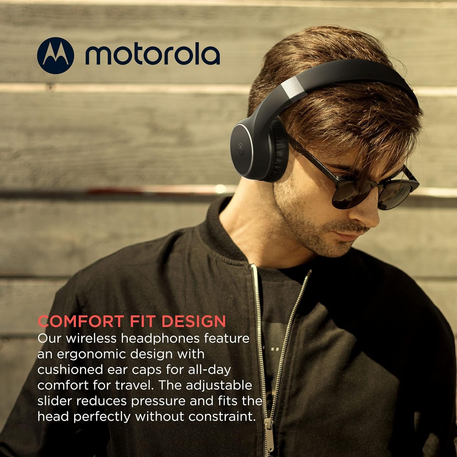 Motorola Bluetooth Wireless Headphones with Microphone, Moto XT220 Over-Ear Headphones In-Line Control for Calls - Foldable Head Phones, Adjustable Headband - Dynamic Bass, Clear Sound (Jet Black) image number 3