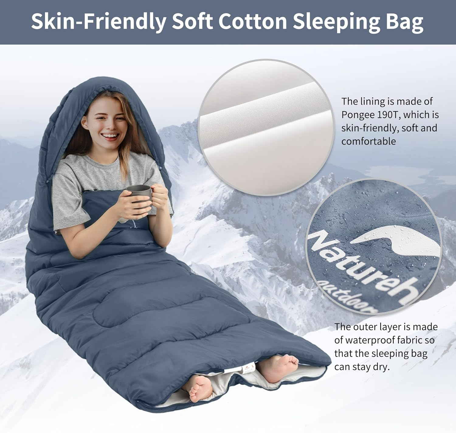 Naturehike Camping Sleeping Bag - Lightweight Waterproof Portable Splicable for Adults 3 Seasons,Hiking/Backpacking/Outdoor and Indoor Used with Storage Sack image number 6