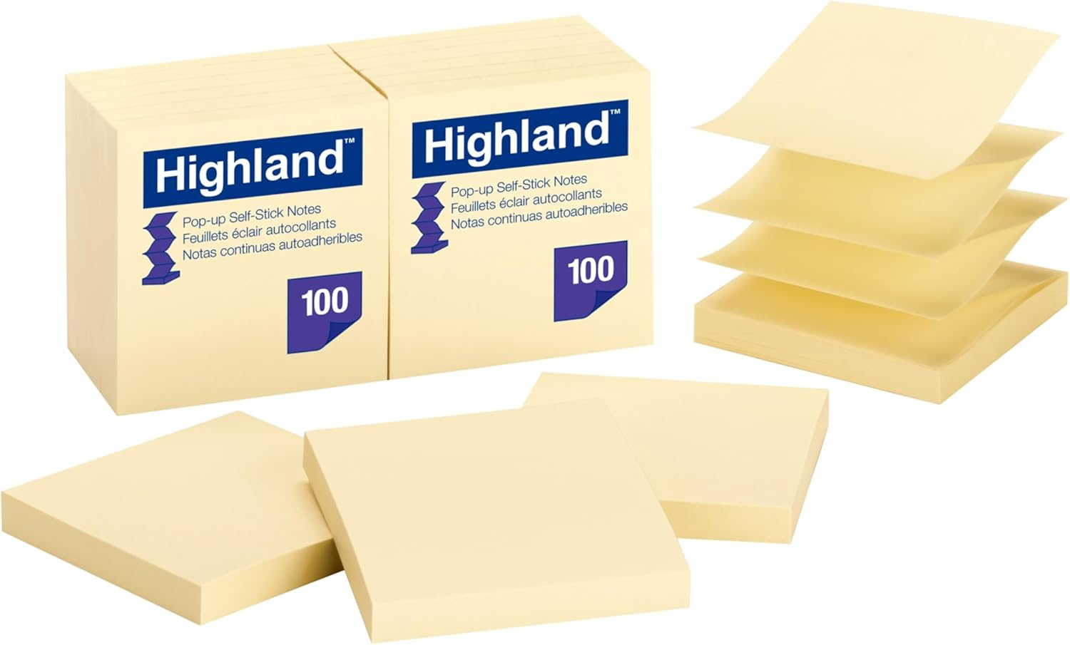 Highland Pop-Up Notes, 3 X 3-Inches,Yellow, 12-Pads/Pack