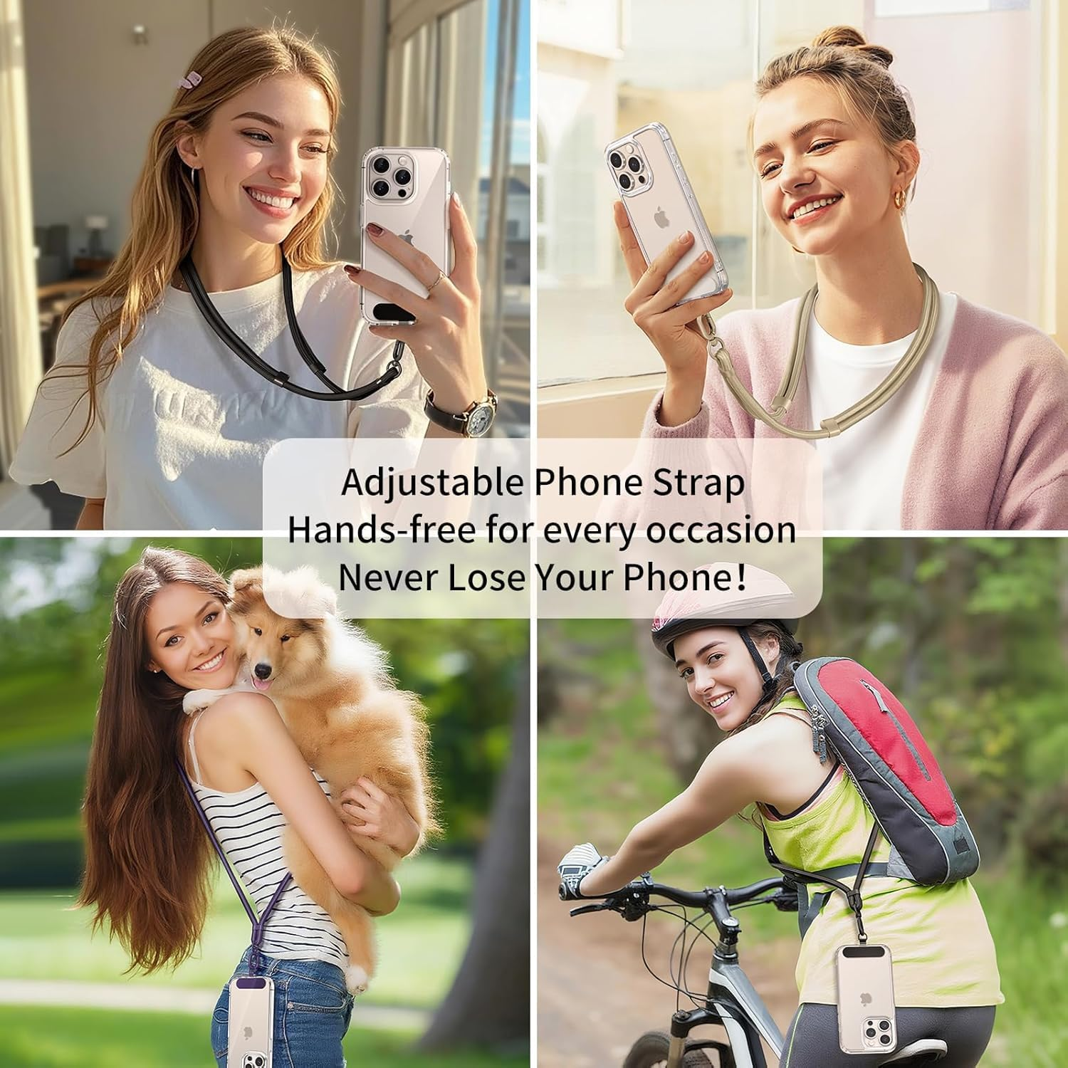 Casecret Mobile Phone Chain Universal Adjustable Mobile Phone Strap for Hanging Mobile Phone Chain Lanyard Neck Strap for Men and Women with Patch Cord for Iphone Samsung Xiaomi Sport Travel Outdoor - A-Black image number 3