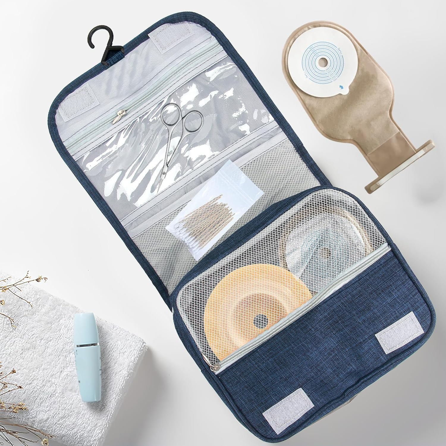 Ostomy Accessory Storage Bag Protable Ostomy Travel Bag Hanging Toiletry Bag Ostomy Supplies Organizer for Ostomy Accessory Storage Bags for Women and Men Ostomy Colostomy Ileostomy (Dark Blue) image number 5
