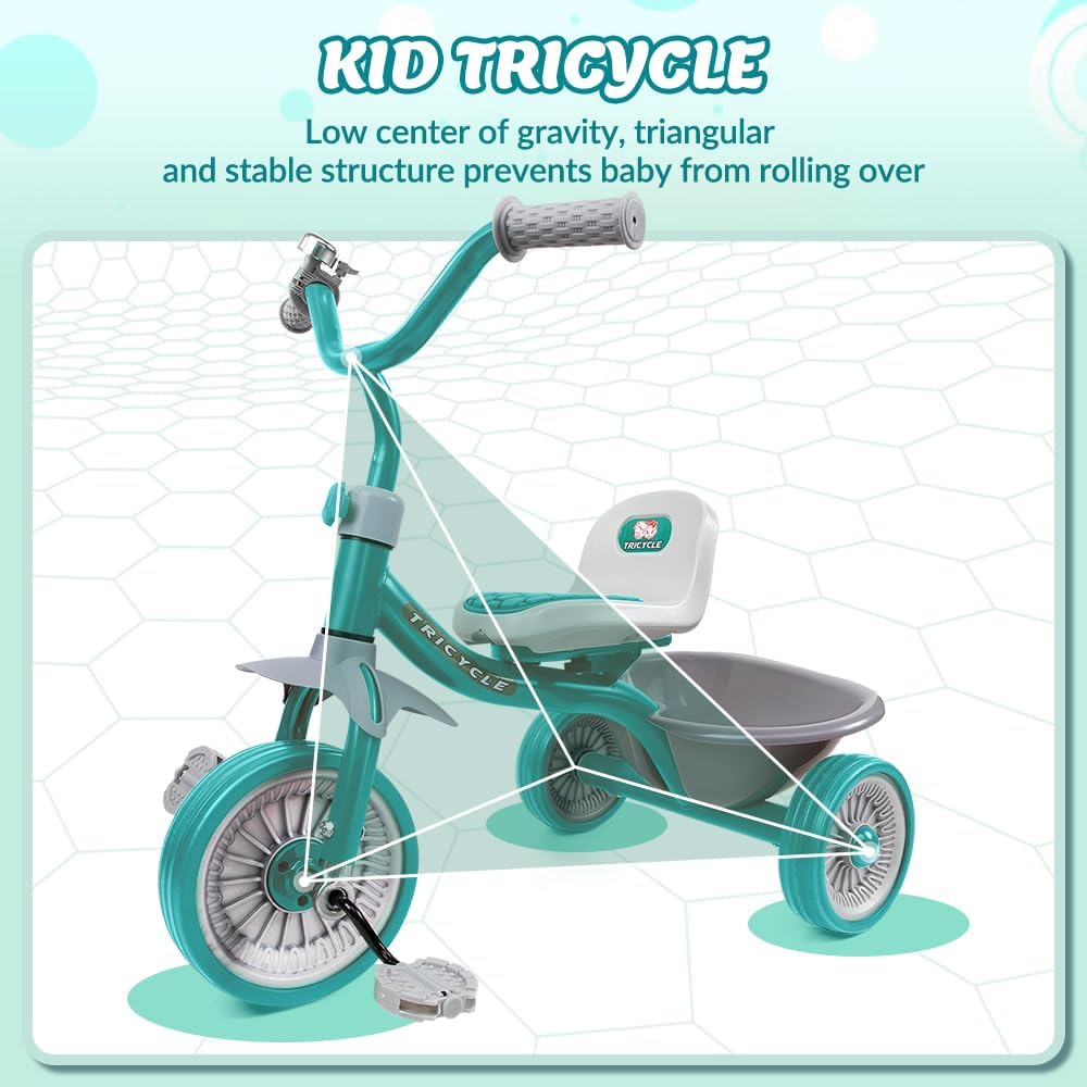 AUTOWT Kids Tricycles Age 2-4 Years, Toddler Kid Trike with EVA Wheels and Detachable Basket, Baby Balance Bike Ride-On Toys for Boys & Girls Birthday Gift Green image number 1