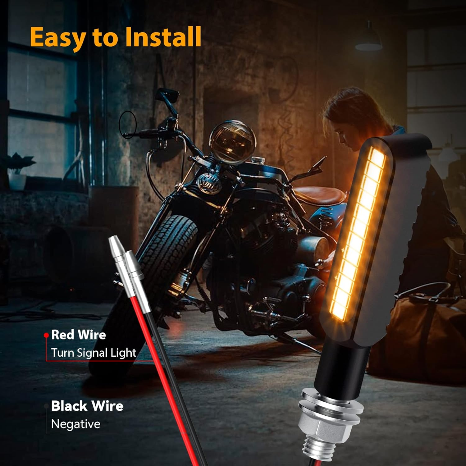 Ifunyled 2PCS Flowing LED Motorcycle Turn Signal Lights, Aluminum Alloy 12V Super Bright Motorbike Front Rear Blinkers Indicators for Harley Honda KTM Kawasaki Suzuki Yamaha - Amber, Black - Amber,White,Yellow image number 4