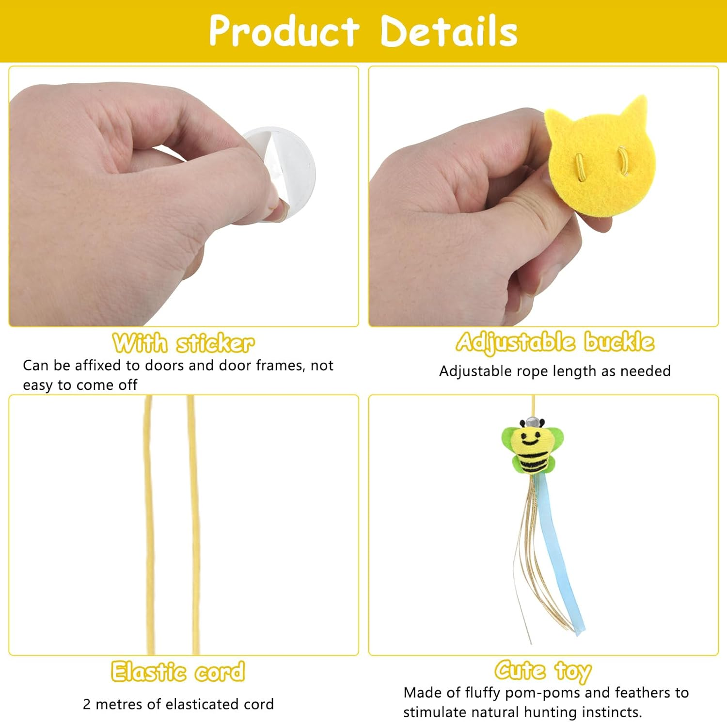 TNSLAND Interactive Cat Toy, Pack of 8 Cat Toy, Self-Employment Hanging Door Frame, Hanging Cat Toy with Bell and Feathers Teaser for Kittens Chase