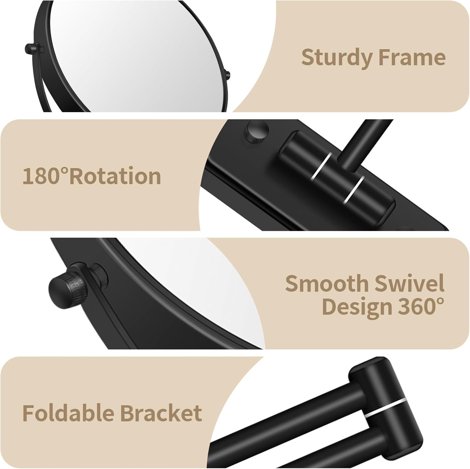 Btremary 8&rdquo; Wall Mounted Magnifying Makeup Mirror 1X/7X Wall Mount Mirror Swing Arm Two-Sided 360&deg; Swivel Bathroom Shaving Mirror for Men and Women in Hotel/Home, Black image number 6