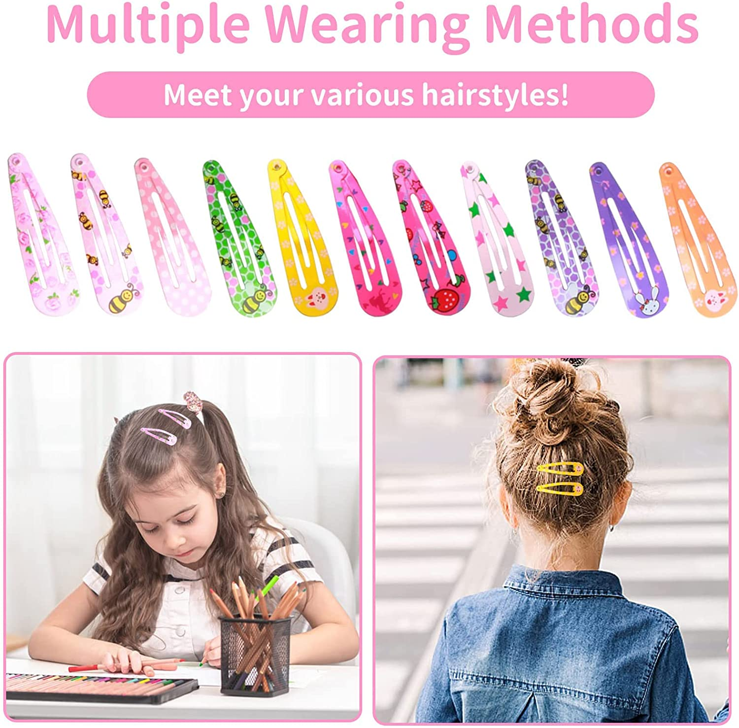 Girls Hair Clips, Metal Snap Hair Clips, 100 Pcs Non-Slip Metal Barrettes for Girls Teens Women, Mixed Colours image number 1