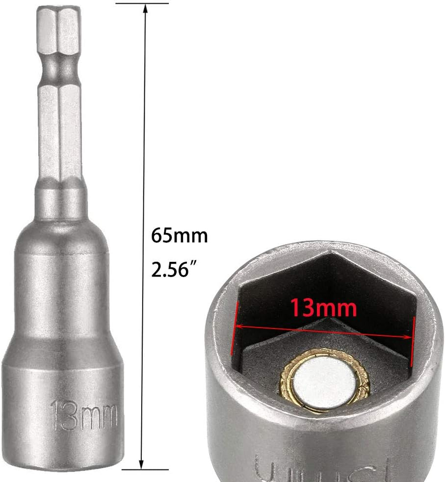 Saipe 5Pcs Power Screwdriver Nut Driver Bit Set Sizes 13Mm 1/4&rdquo; Hex Shank Impact Nuts Driver Drill Bits Metric Wrench Socket Bit image number 3