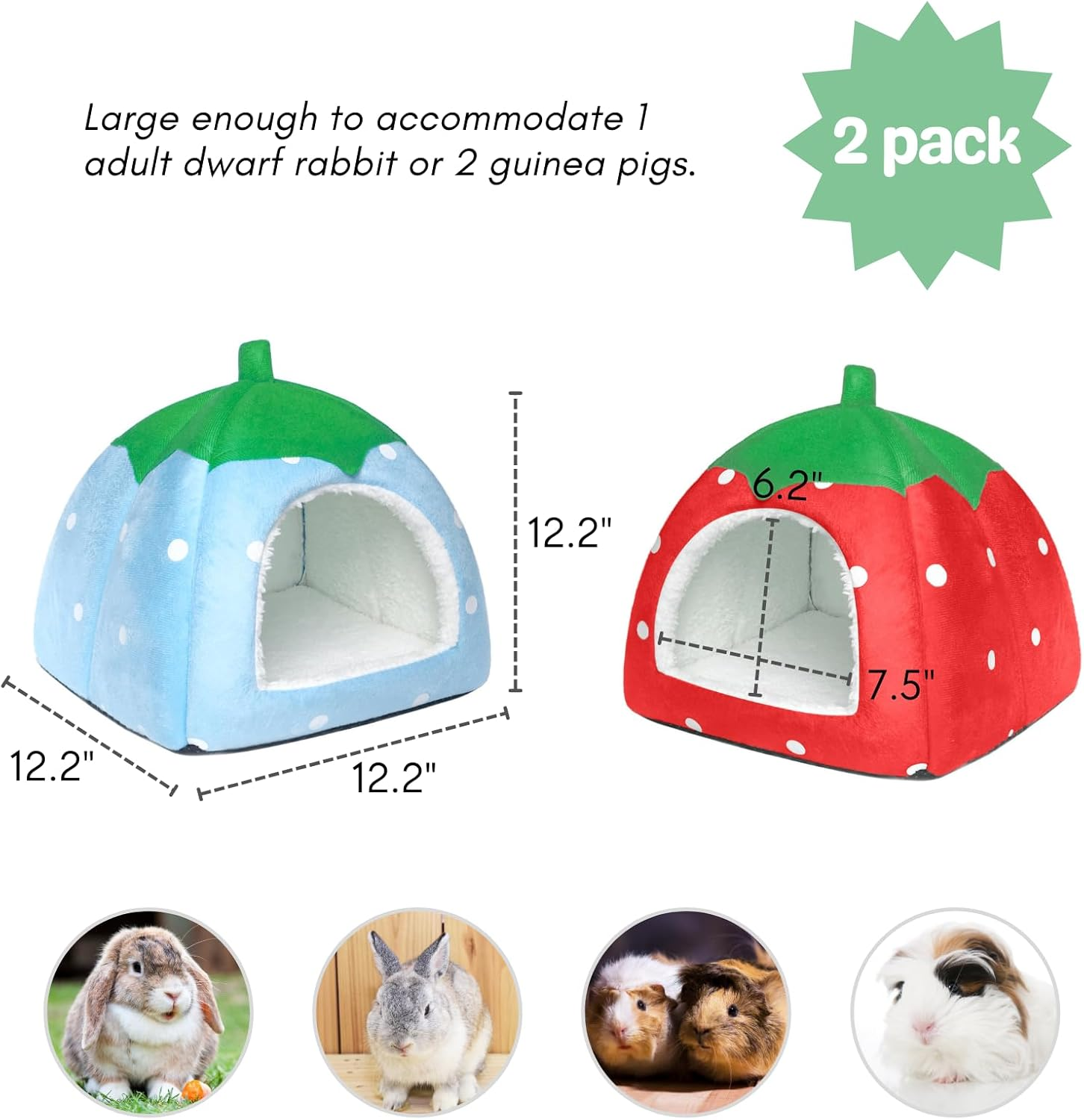 2 Pack Rabbit Bed Washable Bunny House and Hideout Indoor Cave Bed Hideaway for Guinea Pigs Dwarf Rabbits and Other Small Animals
