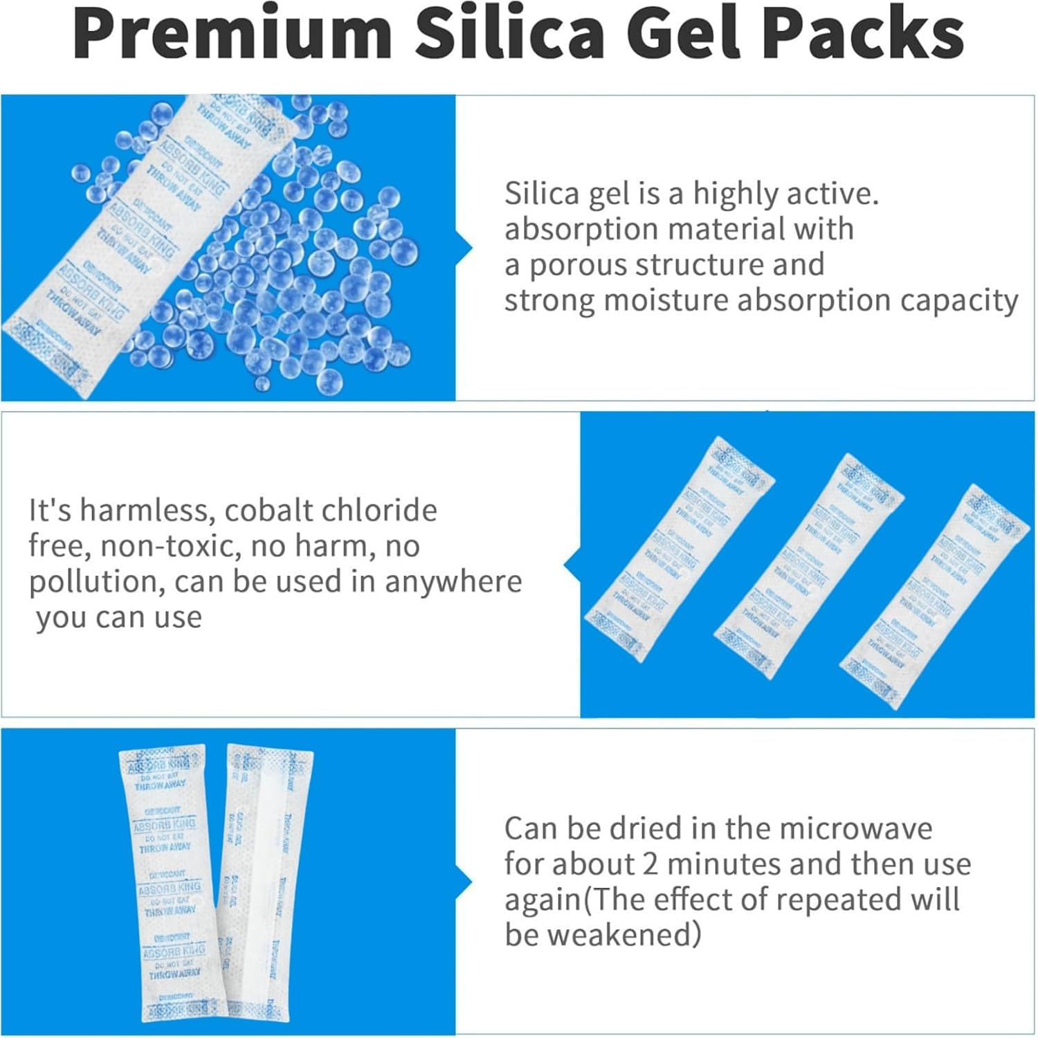 5 Gram (80 Pack) Silica Gel Packets，Rechargeable Moisture Absorbers Dehumidifiers for Food Storage, 3D Filament，Jewelry, Shoeboxes, Electronics Storagejewelry(Food Grade Desiccant) image number 4