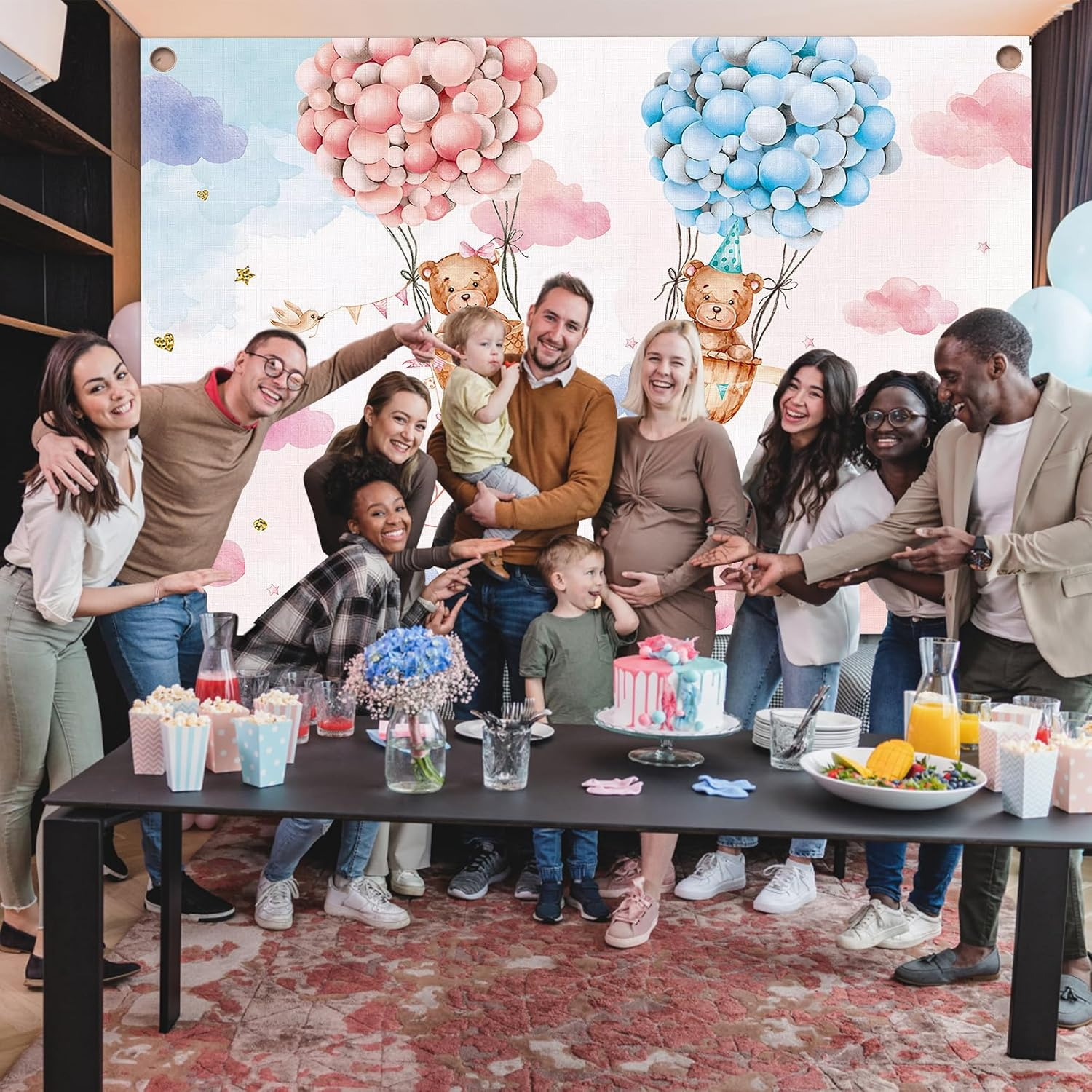 Pink and Blue Gender Reveal Backdrop She or He Background Banner Gender Reveal Party Decoration Lovely Balloon Cloud Bear Pregnancy Announcement Backdrop for Baby Shower Decoration 180 * 120Cm (A) image number 6