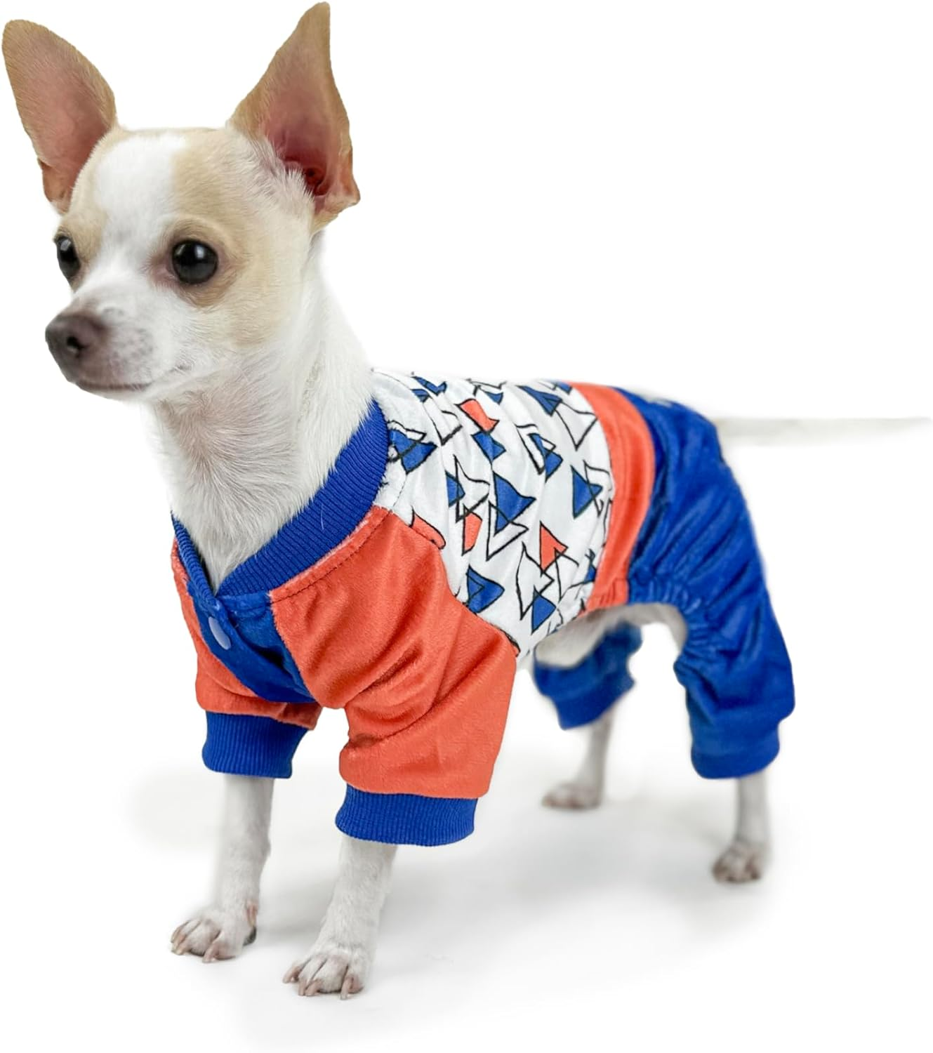 Huskimo Dog Pyjamas Triangle Blue 67Cm &ndash; Soft Dog Pajamas for Winter, Cute Triangle Print, Press-Stud Closure, High Cut Belly, Machine Washable, 8 Size