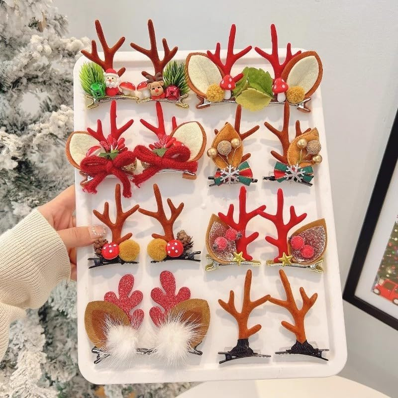 Fdsmall Christmas Hair Clip Christmas Reindeer Antlers Headdress Cute Decorative Christmas Hairpin Christmas Tree Hat Hair Bows Hairpin Accessories for Women (01) image number 2