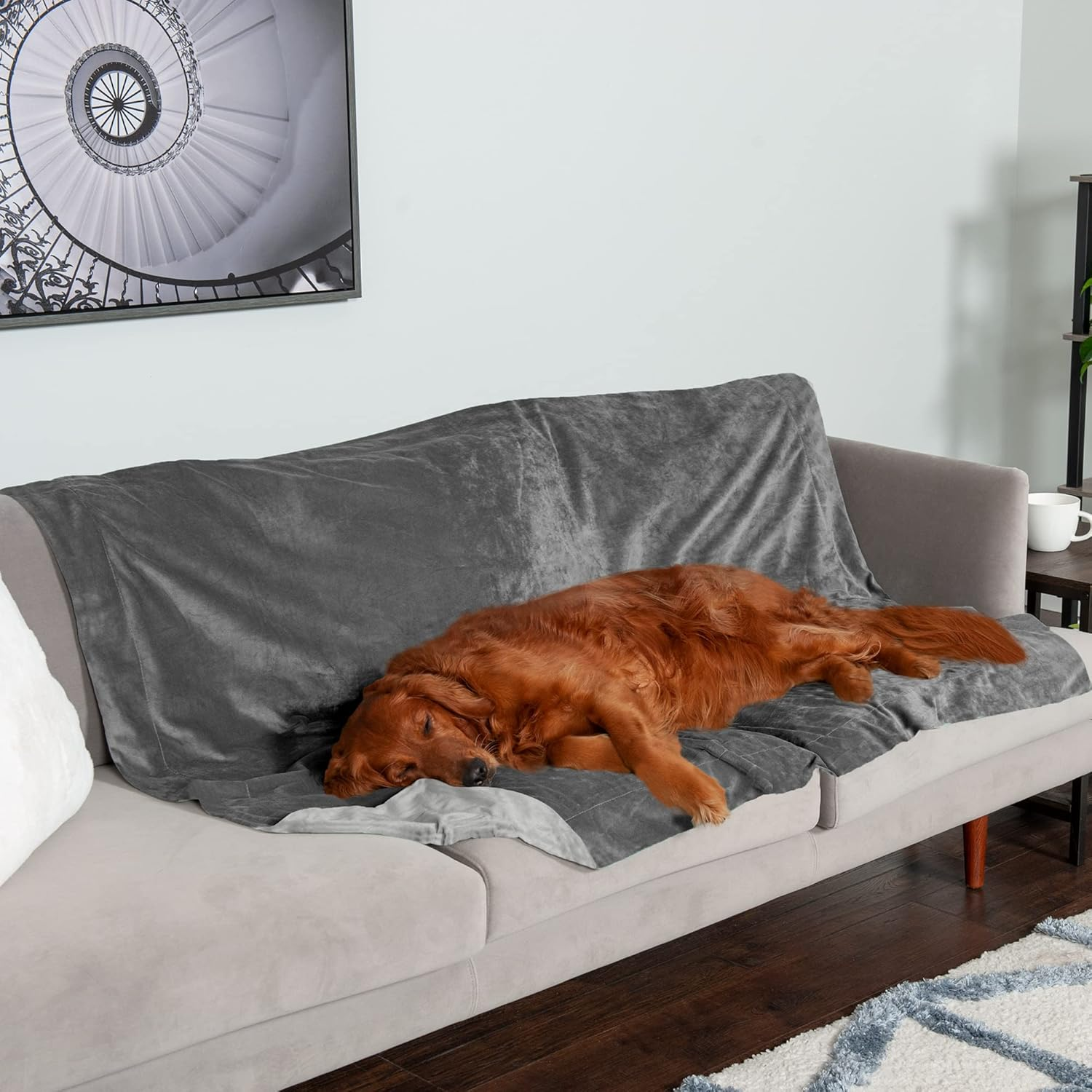 Furhaven XL Waterproof Two-Tone Luxe Velvet Dog Blanket, Washable - Granite Gray, Extra Large image number 2