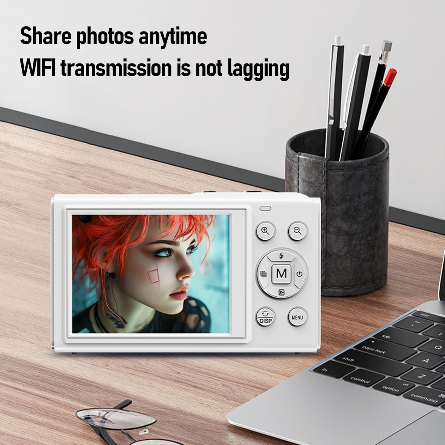 5K Digital Camera with 80MP Dual Screen, 18X Zoom, Wifi, Auto Focus, Built-In Flash, 2.8In & 1.5In Display, Vlogging Camera for Teens, Travel, Streaming, Photography (White) - Black image number 5