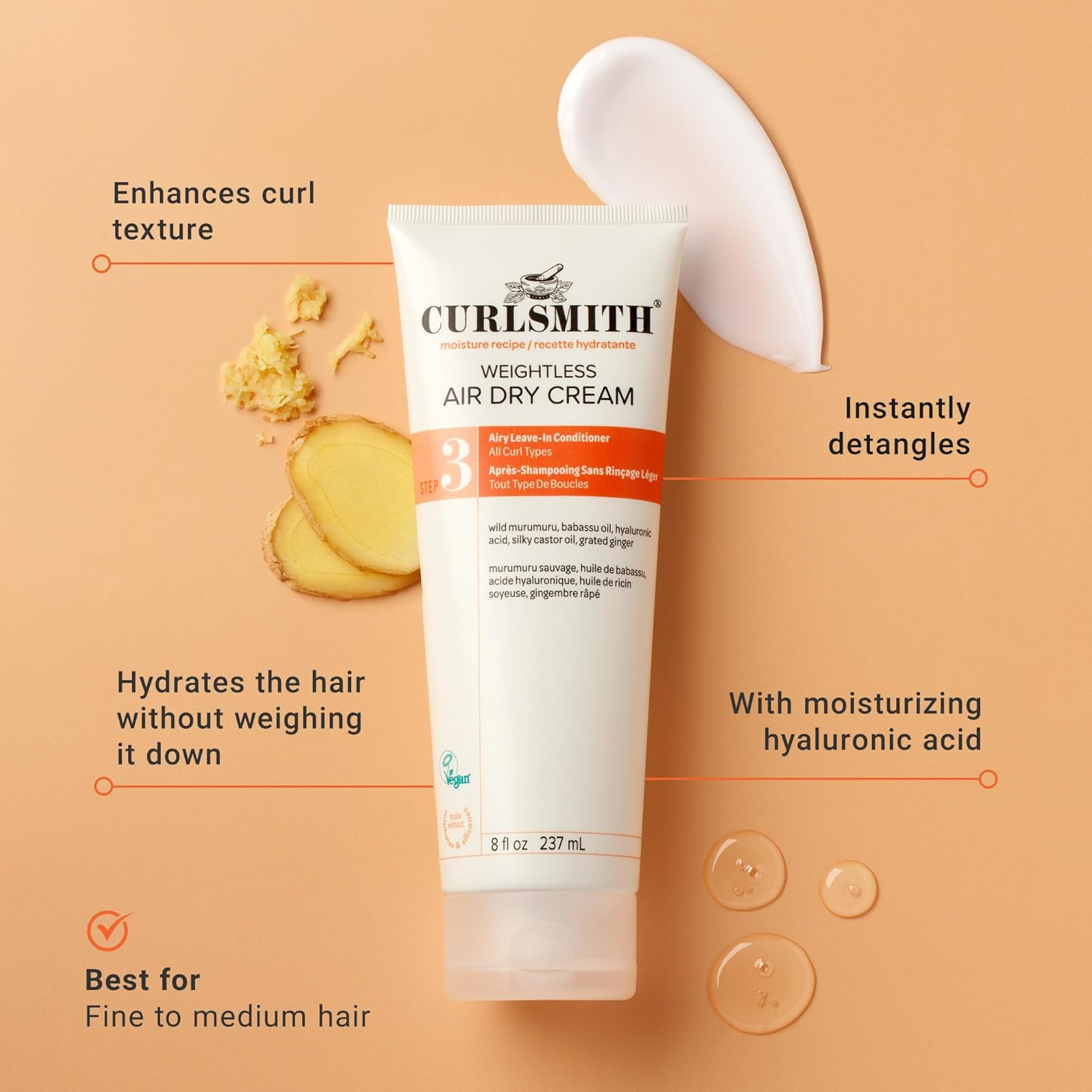 Curlsmith Weightless Air Dry Cream - Air Drying Cream, Moisturizing and Detangling for All Curls - Vegan & Cruelty Free (16 Oz)