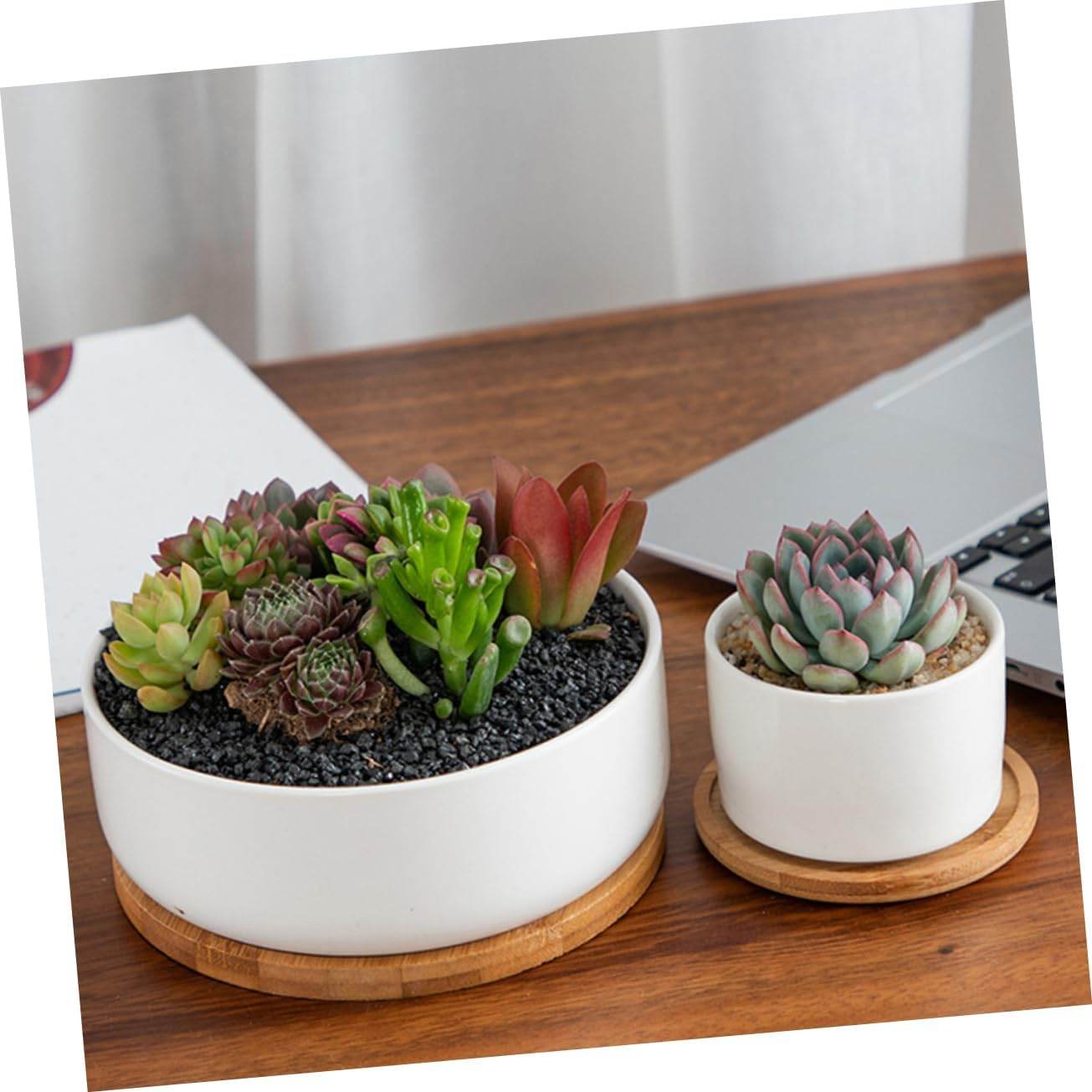 BCOATH 5Pcs Bamboo Flowerpot Water Trays and Plant Pot Plates for Indoor Gardening, Creative Natural Bamboo, Multiple Sizes 6.5-12Cm, Suitable for Home Patio Plant Protection image number 2