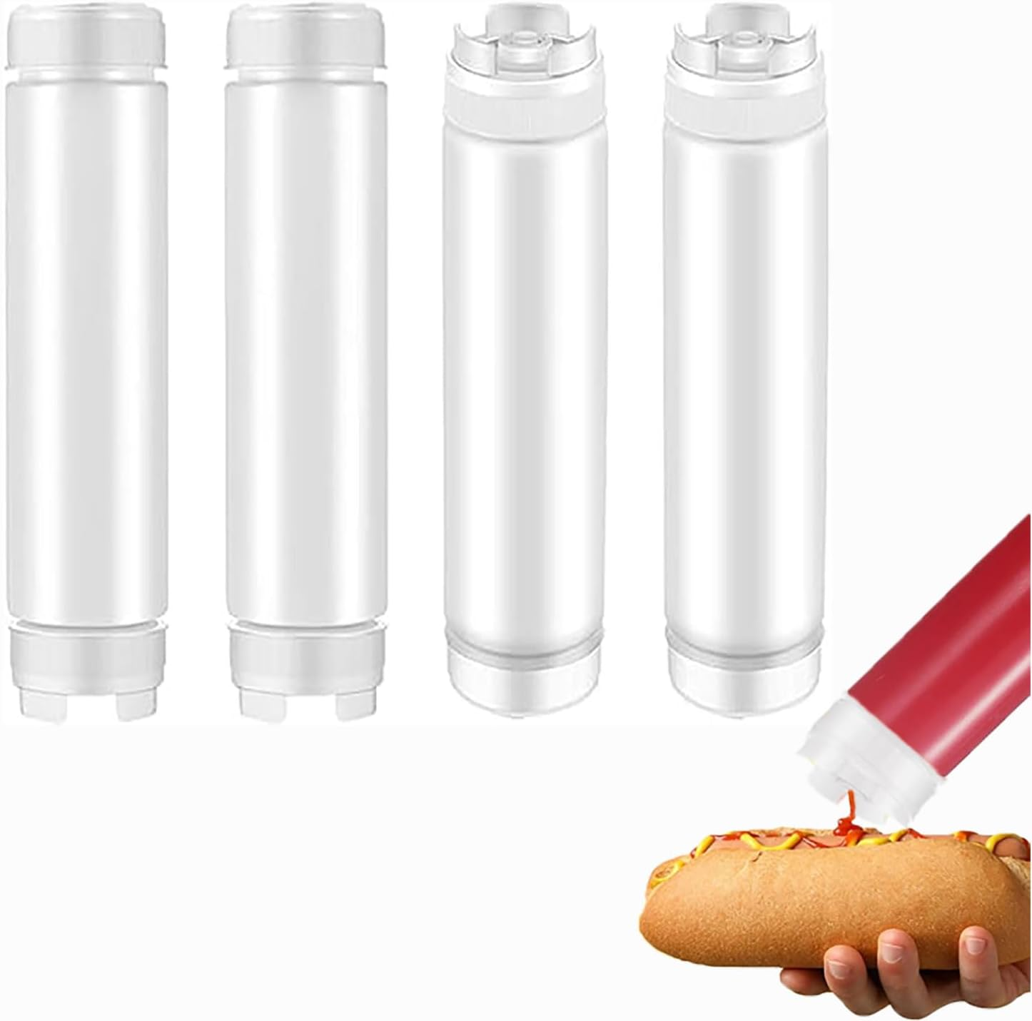 Yqkangzhu 4 Pcs 16 Oz Inverted Plastic Squeeze Bottles, Upside down Condiment Squeeze Bottle, Refillable Tip Large Valve Bottles, Self Sealing Syrup Dispenser for Ketchup Sauces Cream for Restaurants image number 6