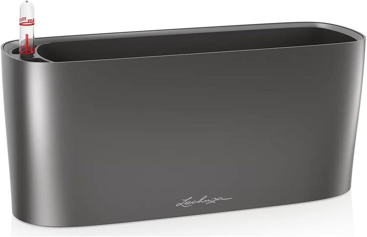 Lechuza Delta 10 Self-Watering Planter, Metallic Charcoal