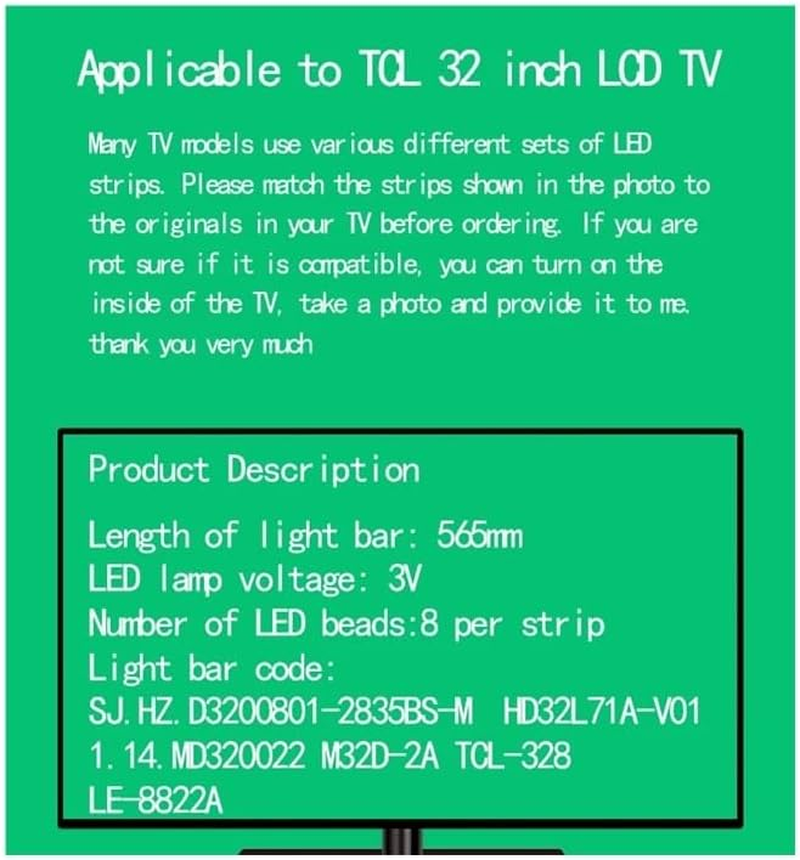 Suitable for LE-8822A LCD TV Backlight Strip CC02320D562V04 320E9 2X6 56CM 6V 6LED SJ.HZ.D3200801-2835BS-M HD32L7 image number 4