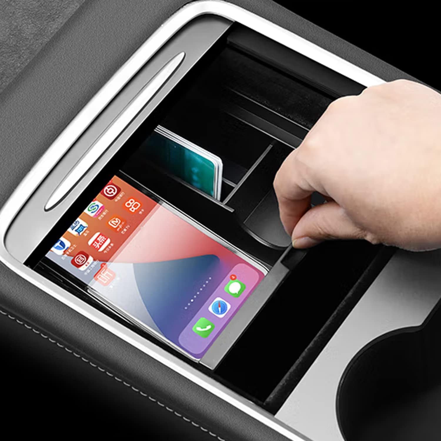 Yotsuba Center Console Organiser Armrest Box Fabric Finish Tray for Tesla Model 3 2021-2023 SEP and Model Y 2021-2024 image number 2