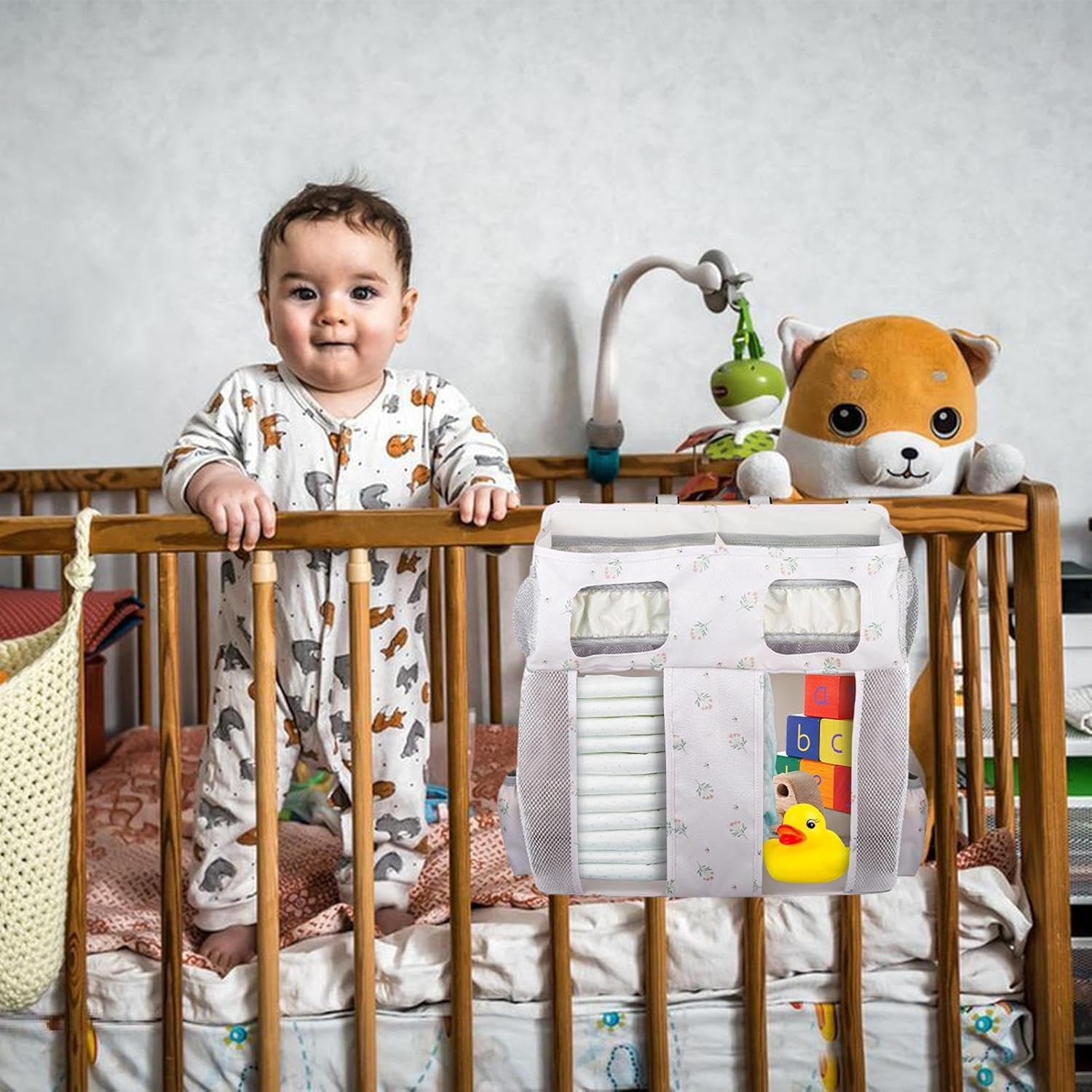 Crib Diaper Organizer, Oxford Bedside Storage Bag, 19.6X17.3X6.3 Inch, Large Capacity Nursery Stacker with Hanging Design, Ideal for Diapers, Bottles, Wipes, Bibs, Cribs, Nursery, - Letter D image number 2