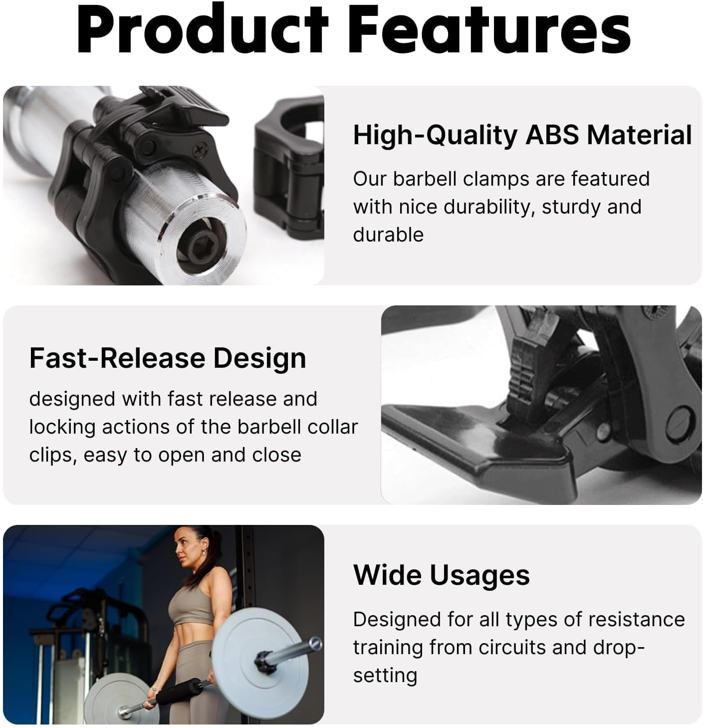 2 Pcs Premium Snap Clamp Set, Quick Release 1 Inch Barbell Clamps for Standard and Olympic Bars, Durable Carbon Barbell Clips for Weightlifting and Fitness Training image number 4