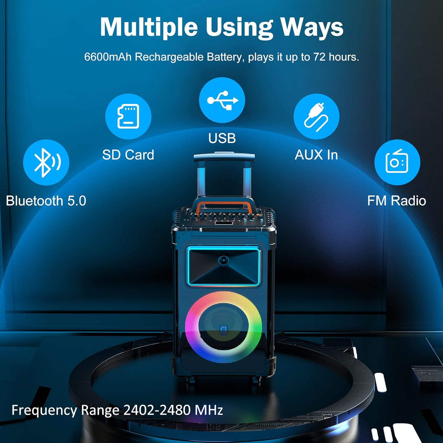 JYX Karaoke Machine with 2 Wireless Microphones for Adults, 10" Subwoofer Portable Bluetooth Karaoke Speaker with Party Lights & Bass/Treble/Echo Adjustment, Supports TWS/USB/TF Card/Aux/Rec image number 4