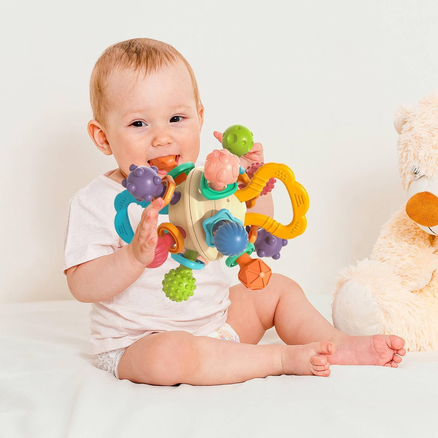 Baby Teether for Teething Relief - Baby Teething Toys, Get a Grip Chew Rattle Toys for 0 3 6 9 12 18 Months, 100% Food-Grade Silicone Teething Toys Gifts for Infant Newborn, Bpa-Free, Pvc-Free image number 2