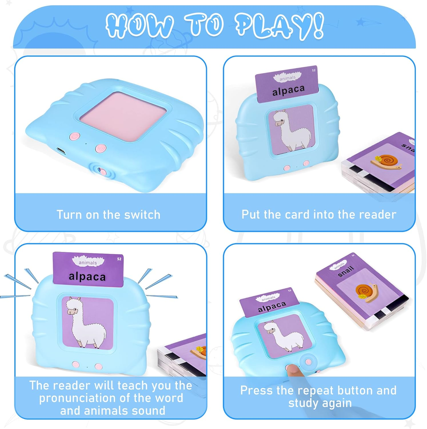 Learning Toys for Toddlers 1-3 Years Old, 112 Talking Flash Cards 224 Words, Educational Montessori Toys for 2 3 4 5 6 Year Old Boys Girls, Preschool Learning Activities Gifts for Kids (Blue)