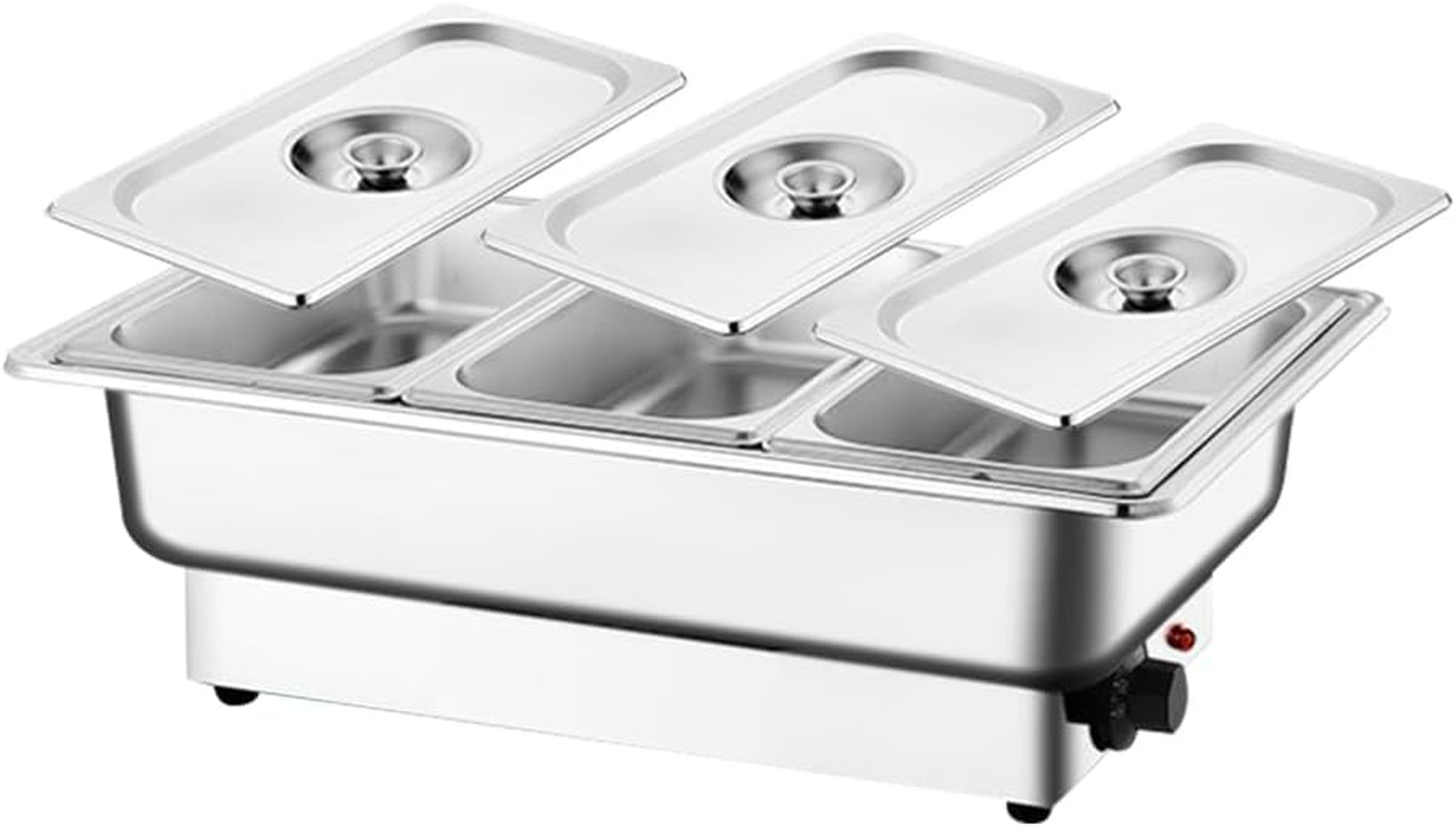 Zertylre 9L Food Warmer Buffet Server, 3 Trays 600W Stainless Steel Electric Adjustable Temperature Freestanding Lids, Chafing Dish Set for Parties, Banquets, Catering Events (9L)