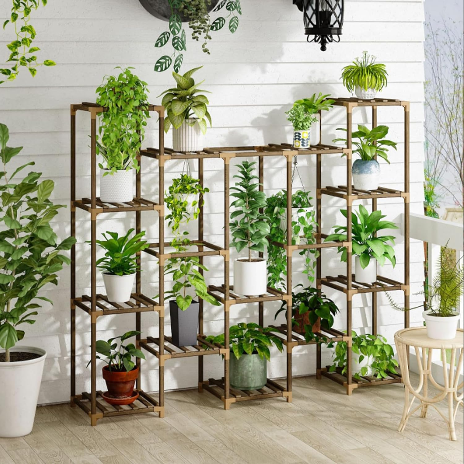Mardatt Plant Stand Outdoor Indoor Tall Plant, 14 Pots Ladder Plant Holder Wood Shelf Outdoor Hanging Plant Stand Large Garden Display Shelves Holder for Multiple Plants Balcony Garden(14Potted) image number 3