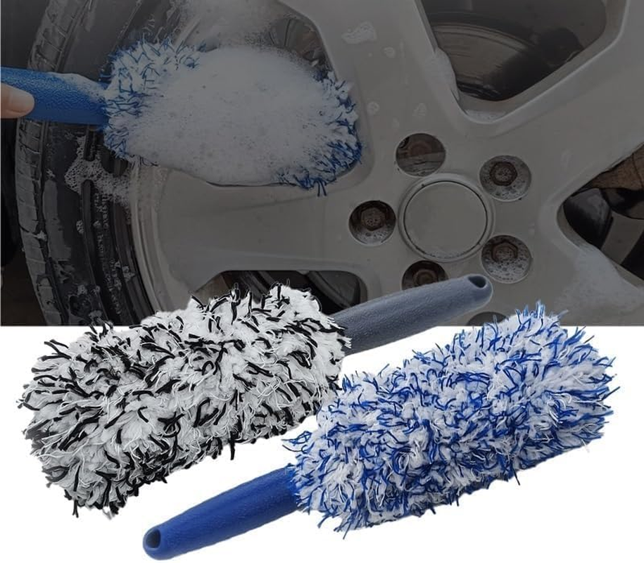 Walquicks Car Microfibre Wheel Brush, Car Rims Brush Car Cleaning Wheel Cleaning Brush Car Detailing Brushes with Long Handle for Rim Hubs for Cleaning Wheels, Rims, Spokes, Fenders, Engines - Black image number 3
